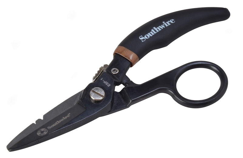  [AUSTRALIA] - Southwire - ESP-1 Tools & Equipment ESP1 Electrician Scissors DataComm Snips, Durable Serrated Blade, Built in Notches, Precise Control, Textured Grip Handle for Added Comfort, Nickle Finished Plate