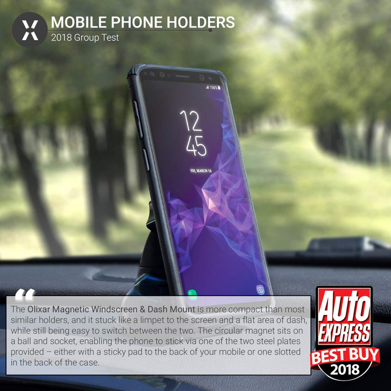  [AUSTRALIA] - Olixar Magnetic Car Phone Holder for Windscreen or Dashboard - (Magnetic Stickers for Phone Provided) - Sturdy & Easy to Use Car Mount - Universal