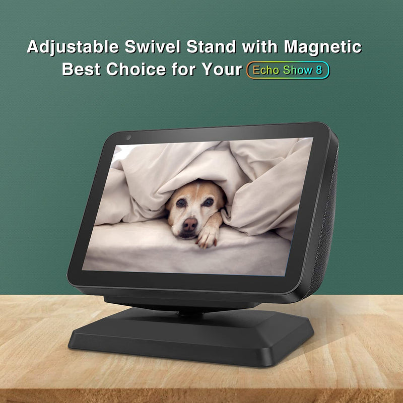  [AUSTRALIA] - Stand for Echo Show 8, Adjustable Mount Accessory Smart Speaker 360 Degree Swivel Holder for Echo Show 8 with Magnetic Attachment Anti-Slip Base (Black) Black