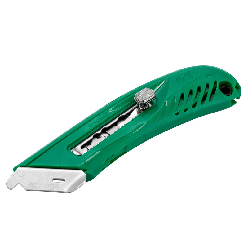 Pacific Handy Cutter S4R Safety Cutter, Retractable Utility Knife with an Ergonomical Design, Bladeless Tape Splitter, Steel Guard for Safety and Damage Protection, for Warehouse and In-Store Cutting , Green - LeoForward Australia
