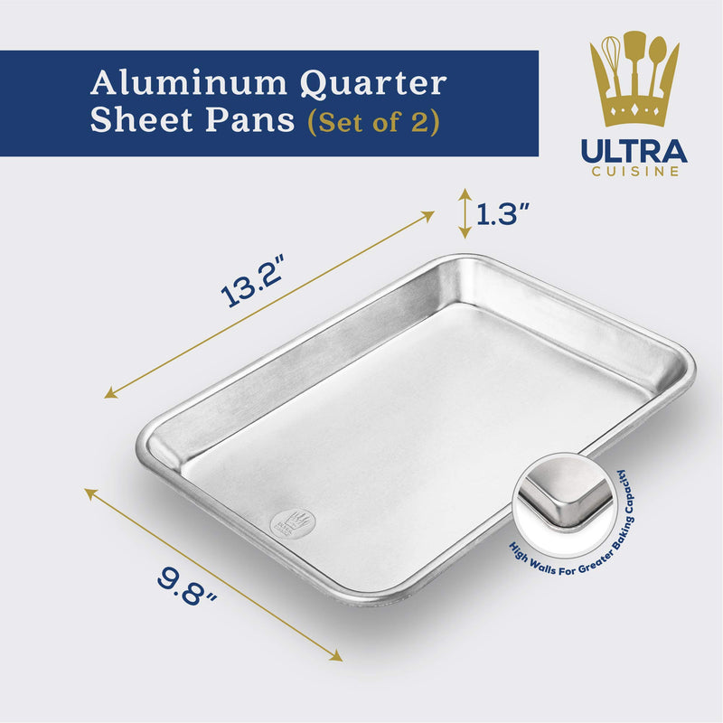 [AUSTRALIA] - Professional Quarter Sheet Baking Pans - Aluminum Cookie Sheet Set of 2 - Rimmed Baking Sheets for Baking and Roasting - Durable, Oven-safe, Non-toxic, Easy to Clean, Commercial Quality - 9x13-inch Quarter Sheet Pans - 9.8" x 13.2" - Set of 2