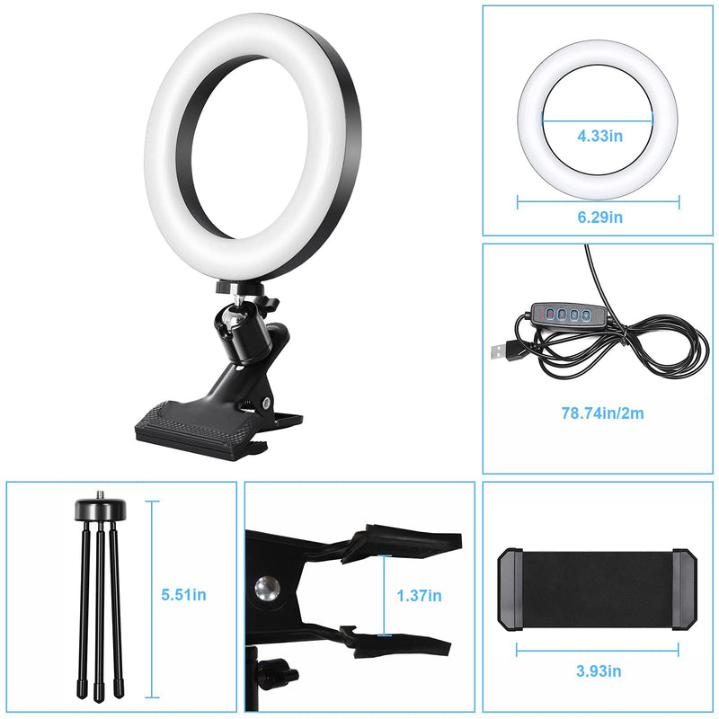  [AUSTRALIA] - 6 Inch Ring Light with Tripod Stand & Phone Holders Dimmable Ringlight for Live Stream/Makeup/YouTube Video/TikTok Compatible with iPhone/Android (Black-TSJ)
