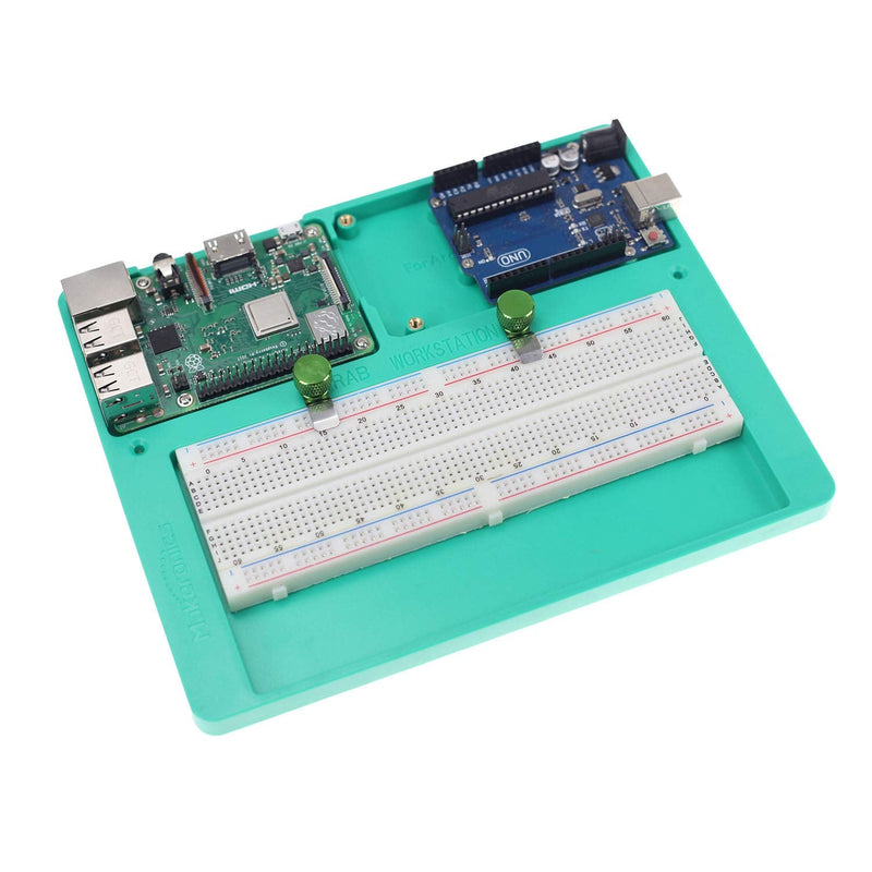  [AUSTRALIA] - Makeronics 7 in 1 Green RAB Holder for Raspberry Pi | Arduino | Solderless Breadboard, Base Plate with Rubber Feet for Raspberry Pi 4 Model B|3B+/B|2B+/B|Zero |Zero W and Arduino Mega 2560 | Uno R3