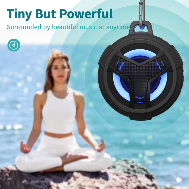  [AUSTRALIA] - EBODA Bluetooth Shower Speaker, Waterproof Portable Bluetooth Speakers, IP67 Waterproof Wireless Speaker with LED Light, Floating, 2000mAh, True Wireless Stereo for Kayak, Beach,Gifts for Men -Black Black