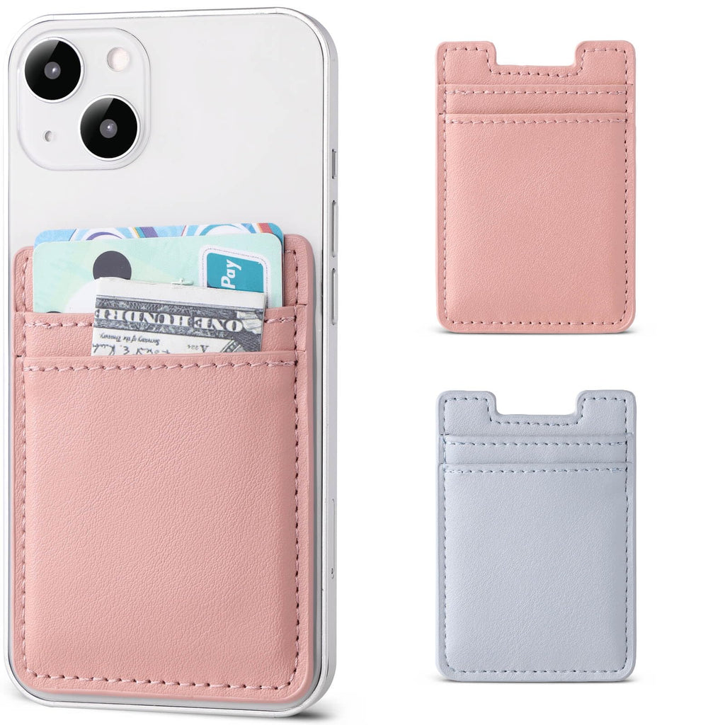  [AUSTRALIA] - Phone Wallet Stick on,2Pack Phone Card Holder for Back of Phone Case, Leather Credit Card Holder for Cell Phone Sticky Wallet RFID Double Pocket Sticker for iPhone, Android, Samsung-Pink,Blue