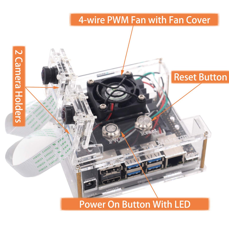  [AUSTRALIA] - Makeronics Acrylic Case/Enclosure (Clear Transparent) for Jetson Nano with Camera Case for B01 and A02 | Power & Reset Control Switch | Cooling Fan | Assembly Instruction Included 2. Transparent(Support B01 and A02)