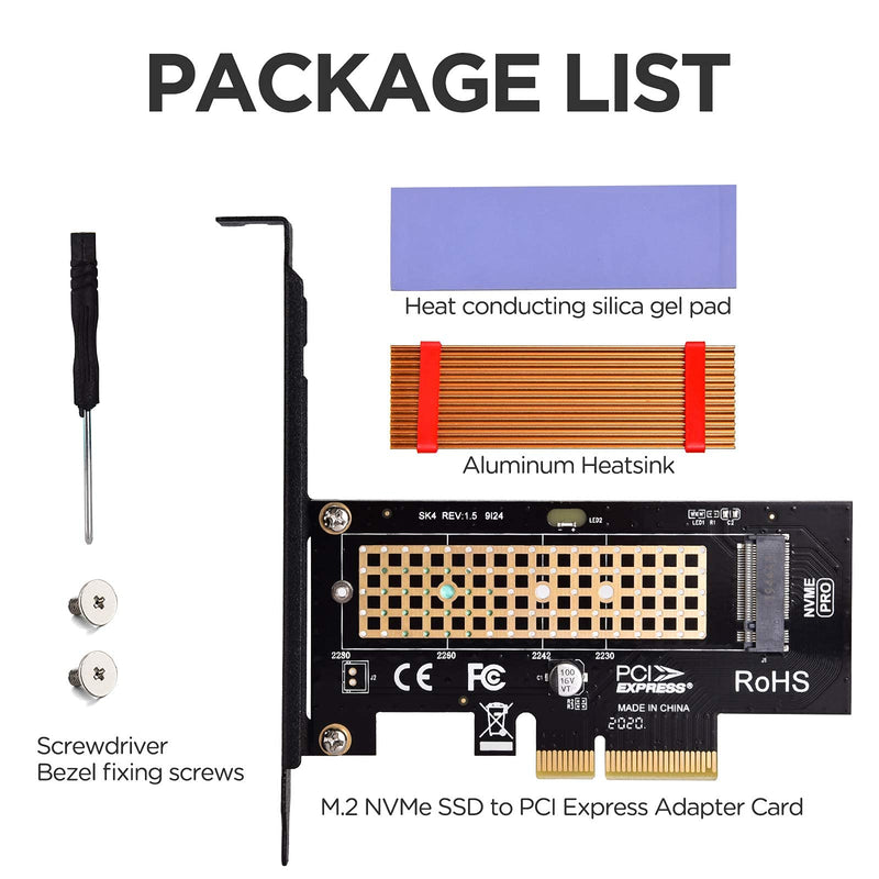  [AUSTRALIA] - M.2 NVME SSD to PCIe 4.0/3.0 x4 Adapter, M.2 2280 2260 2242 2230 SSD to PCIe 4.0/3.0 x4 Host Controller Adapter Card with Aluminum Heatsink for PC Desktop with Full Speed