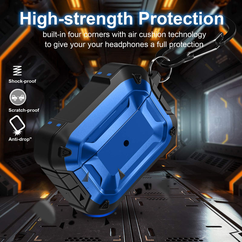 Mastten for AirPods Pro Case Cover, Flexible Hard Shield Design, Durable PC/TPU Protective Charging Case Skin with Carabiner, Blue Blue/Black - LeoForward Australia