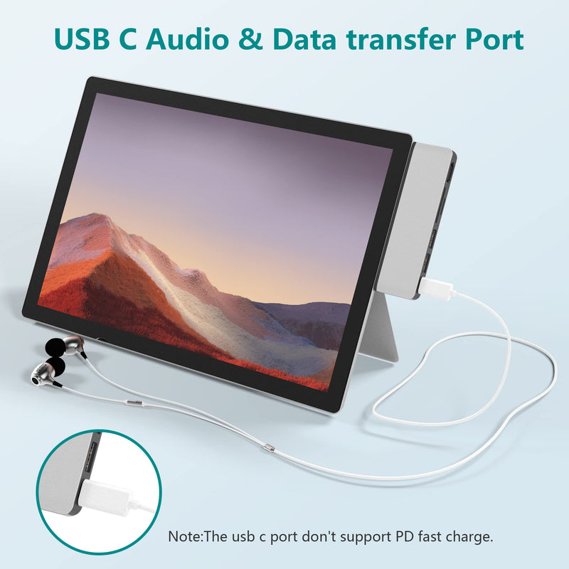  [AUSTRALIA] - Surface Pro 7 Hub Docking Station with 4K HDMI, USB-C (Audio + Data Transfer), 2X USB 3.0 Ports, TF + SD Card Slot, Converter Combo Adaptor for Microsoft Surface Pro 7 Grey