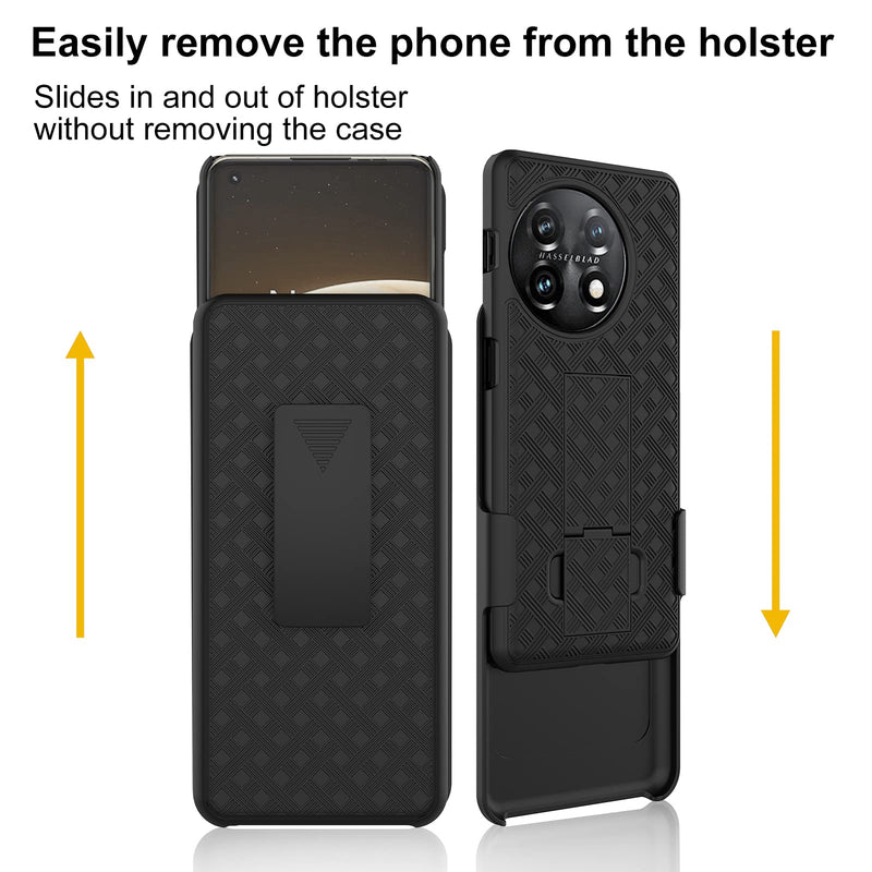  [AUSTRALIA] - Ailiber for OnePlus 11 Phone Case, OnePlus 11 5G Case Holster with Screen Protector, Swivel Belt Clip, Kickstand Holder, Slim Shockproof Shell Full Body Protective Phone Cover for One Plus 11-Black