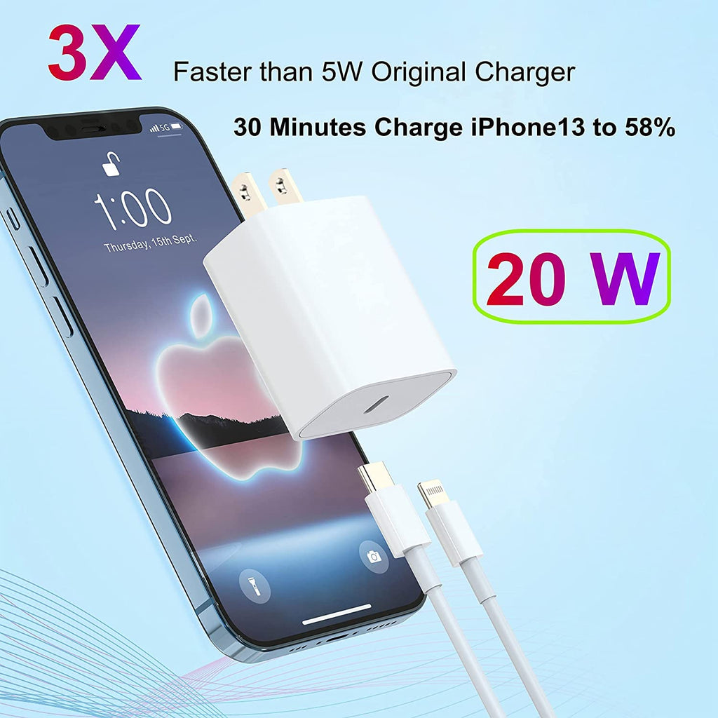  [AUSTRALIA] - iPhone Fast Charger, 20W Fast Adapter for iPhone14/13/12 [2-Pack], 【Apple MFi Certified】 Fast Charging Power Adapter Wall Plug with 5Ft Cable for iPhone 14/13/12/11/10/9/Pro/Max/Xs Max/XR/X, iPad