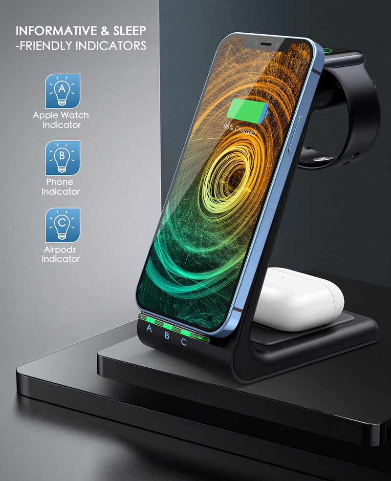  [AUSTRALIA] - Wireless Charging Station,3 in 1 Fast Charging Station,Wireless Charger Stand for iPhone 12/11 Pro Max/X/Xs Max/8/8 Plus, AirPods 2/pro, iWatch Series, and Samsung Phones