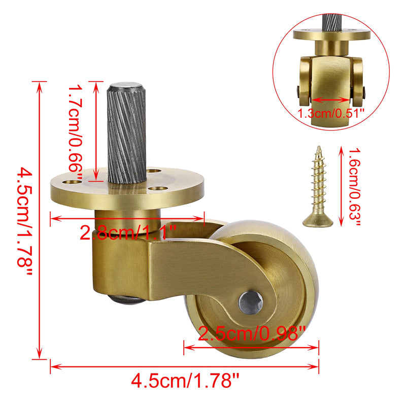  [AUSTRALIA] - OwnMy Set of 4 Universal Brass Caster Stems 360 Degree Rotation Threaded Stem Casters Swivel Wheels Heavy Duty Metal Movable Caster Replacements for Furniture Trunk Box Trolley Cabinet Coffee Table