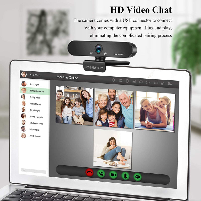  [AUSTRALIA] - 1080P Webcam with Microphone VESMATITY HD Web Camera with Auto Light Correction Plug and Play USB Webcam and Wide View Angle for Desktop/Streaming/Video Calling Recording/Meeting/Online Teaching