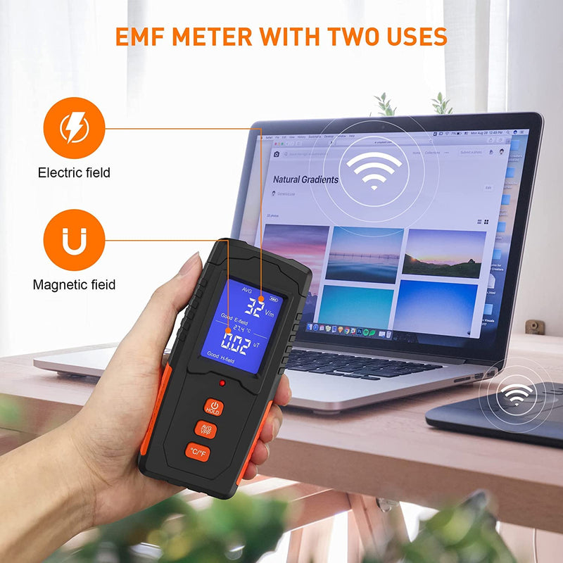  [AUSTRALIA] - EMF Meter Rechargeable Electromagnetic Field Radiation Detector Handheld Digital LCD EMF Reader Temperature Measurement Tester for Home Inspections Outdoor Ghost Hunting