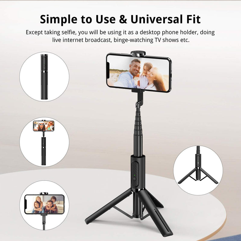  [AUSTRALIA] - ATUMTEK Bluetooth Selfie Stick Tripod, Extendable 3 in 1 Aluminum Selfie Stick with Wireless Remote and Tripod Stand 270 Rotation for iPhone 13/12/11 Pro/XS Max/XS/XR/X, Samsung and Smartphone Black