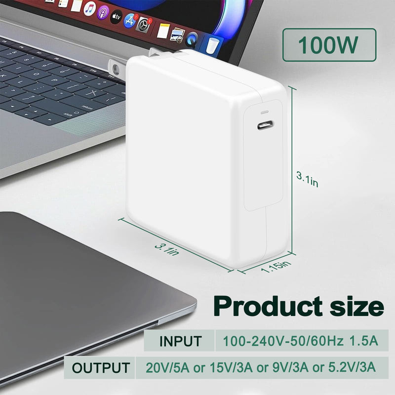  [AUSTRALIA] - MacBook Pro Charger,100W USB C Charger for MacBook Pro 16, 15, 14, 13 Inch, MacBook Air Charger USB-C Laptop Charger for Mac Book Pro Air 2022 (M2)/2021/2020/2019/2018, 6.6ft 5A USB C to C Cable