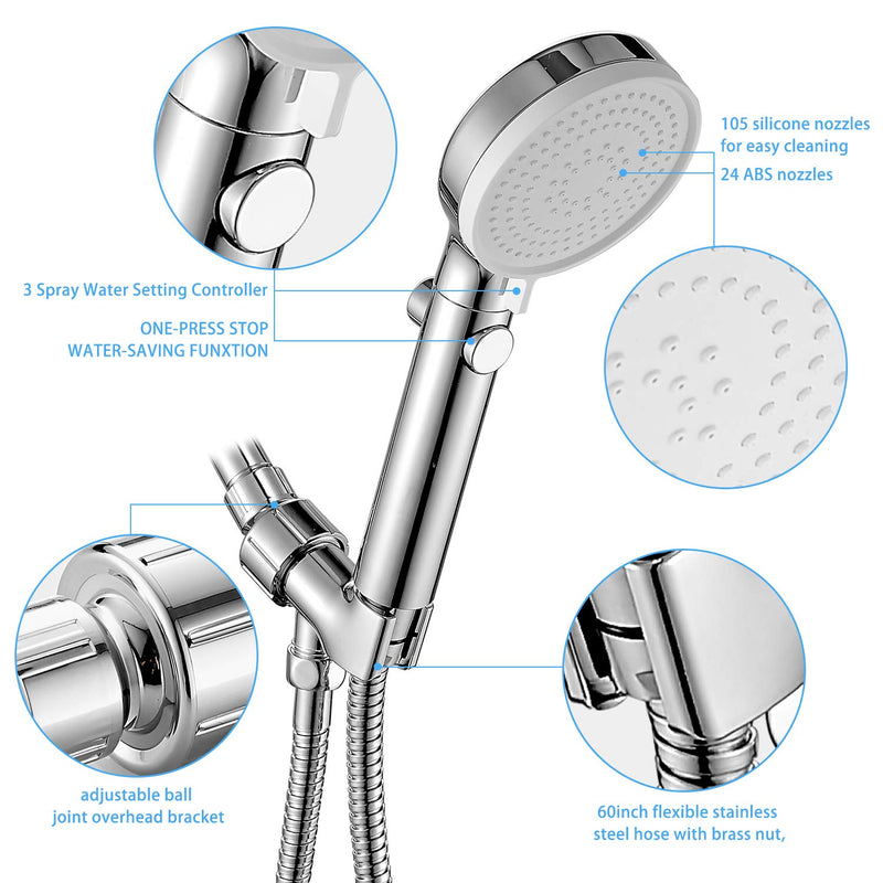  [AUSTRALIA] - High Pressure Shower Head Hand-held with ON/Off Switch - Shower Head with Handheld, 3-Modes Handheld Shower Head with Hose,Chrome Finish