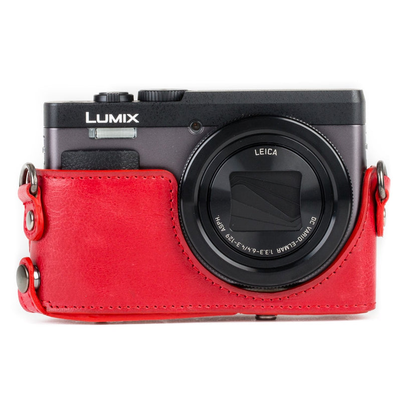  [AUSTRALIA] - MegaGear MG1262 Ever Ready Leather Camera Case compatible with Panasonic Lumix DC-ZS80, DC-ZS70, DC-TZ95, DC-TZ90 - Red