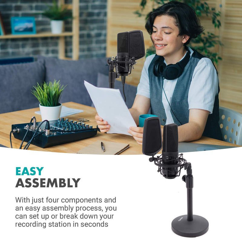  [AUSTRALIA] - Movo TMC-5 Adjustable Desktop Microphone Stand with Round Base and Mic Holder for Desk - 16" Extendable Microphone Desk Stand - Compact Metal Desktop Mic Stand for Podcasts, Gaming, and Livestreaming