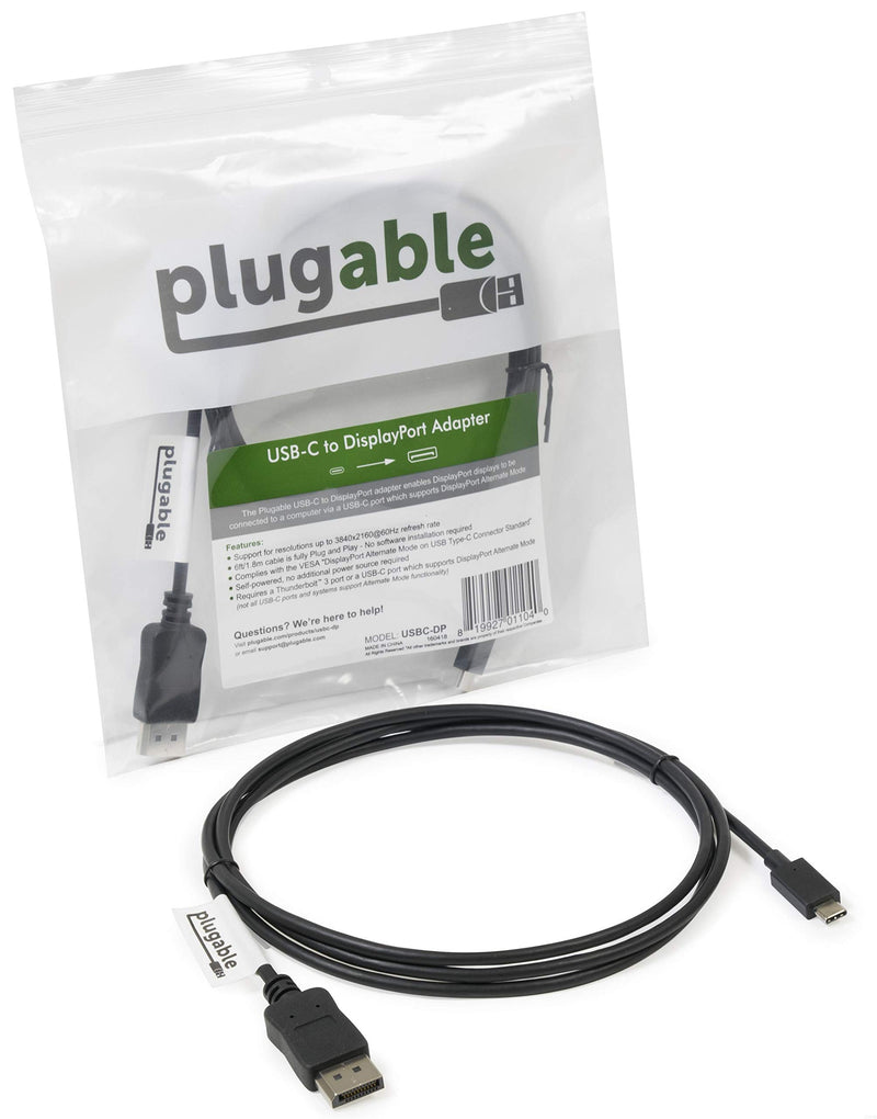 Plugable USB C to DisplayPort Adapter - 6ft (1.8m) Adapter Cable (Supports Resolutions up to 4K at 60Hz) - LeoForward Australia