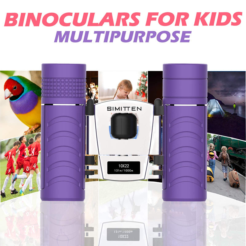  [AUSTRALIA] - Compact Binocular for Kids 10X22 SIMITTEN Toy Binoculars for 3-12 Years Boys and Girls Suit for Bird Watching Hiking Hunting Outdoor Games Spy & Camping Gear Learning Outside Play Purple