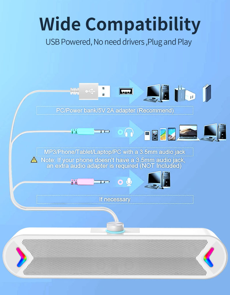  [AUSTRALIA] - LENRUE Computer Speakers,Wired USB-Powered PC Speakers with 10W Stereo Sound,Sound-bar Speakers for PC Desktop Computer Laptop,Plug-n-Play (A39PRO/White) Mattewhite