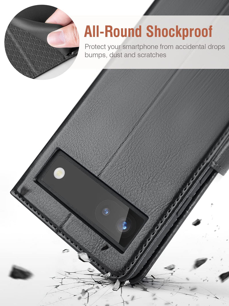  [AUSTRALIA] - OCASE Compatible with Google Pixel 6A Wallet Case, PU Leather Flip Folio Case with Card Holders RFID Blocking Kickstand [Shockproof TPU Inner Shell] Phone Cover 6.1 Inch 2022 (Black) Black