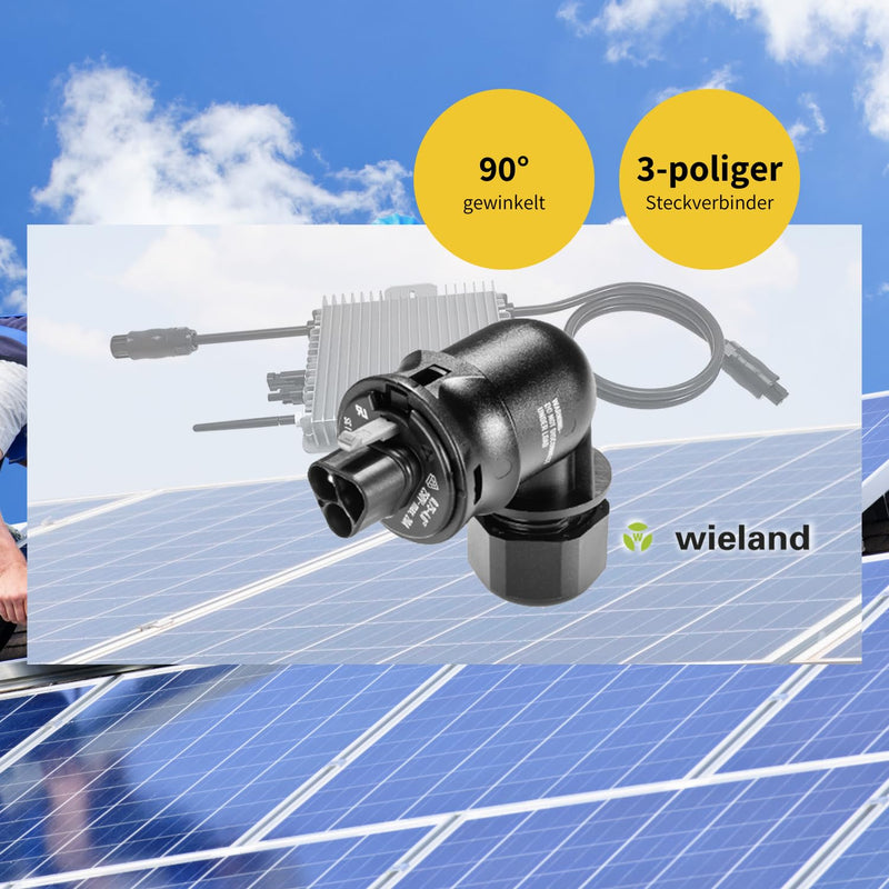  [AUSTRALIA] - Avoltik 3-pin Wieland socket for balcony power plant I 90° angled connector & plug for mini solar cell IP68 I Wieland connection 6-10 mm for reliable power generation I 1 piece plug angled 90°