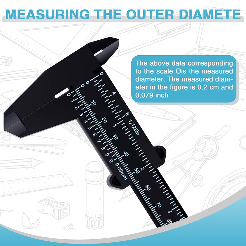  [AUSTRALIA] - 6 Inch/ 150 mm Mini Plastic Caliper Double Scale Measuring Tool Rectangular Vernier Caliper Fast Read Sliding Gauge Ruler for Eyebrow Stencil Makeup Student School Office Home, Black, 5 Pieces