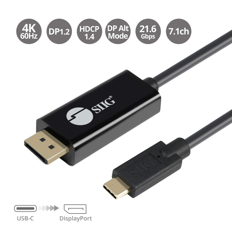  [AUSTRALIA] - SIIG 6.6ft USB-C to DisplayPort Active Cable, DP 1.2 4K60, Portable for Windows & Mac laptops or Smartphone & Tablet, USB-C DP Alt Mode Required (CB-TC0K11-S1) USB C to DisplayPort