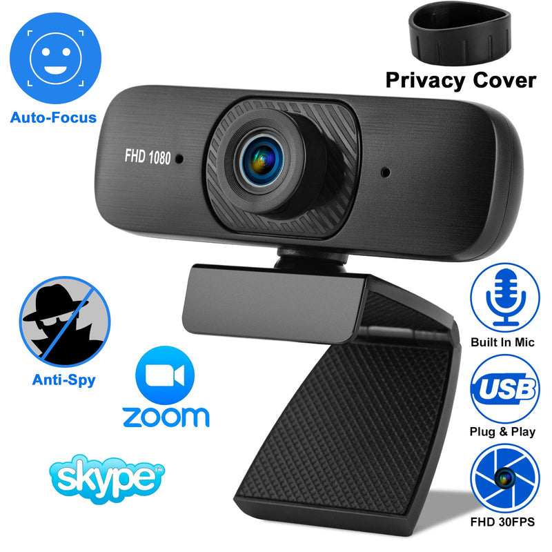  [AUSTRALIA] - Webcam with Microphone & Privacy Cover, 1080P Drive-Free USB Plug and Play Laptop PC Desktop Web Camera, 110-Degree View Angle PC Camera for Video Calling Recording Conferencing Zoom Skype Video Chat