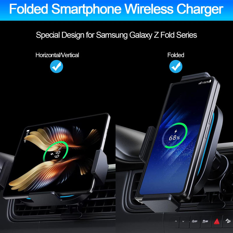  [AUSTRALIA] - Wireless Car Charger for Galaxy Z Fold 4/3/2, 15W Fast Charging Car Mount, Car Accessories, Air Vent Charging Car Phone Holder for iPhone 14/13/12/11/Pro Max/Samsung Galaxy Z Fold 4/3/2/S23/S22 Ultra Black
