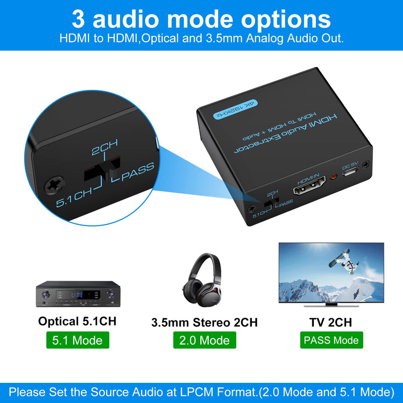  [AUSTRALIA] - HDMI Audio Extractor 4K HDMI to Optical 3.5mm AUX Audio Adapter Splitter Converter Supports HDCP Dolby Digital DTS 5.1 PCM