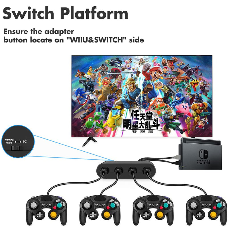  [AUSTRALIA] - ClouDream Gamecube Adapter for Switch Gamecube Controller Adapter Wii U PC and Switch, Super Smash Bros Choice Adapter Game Cube Plug and Play