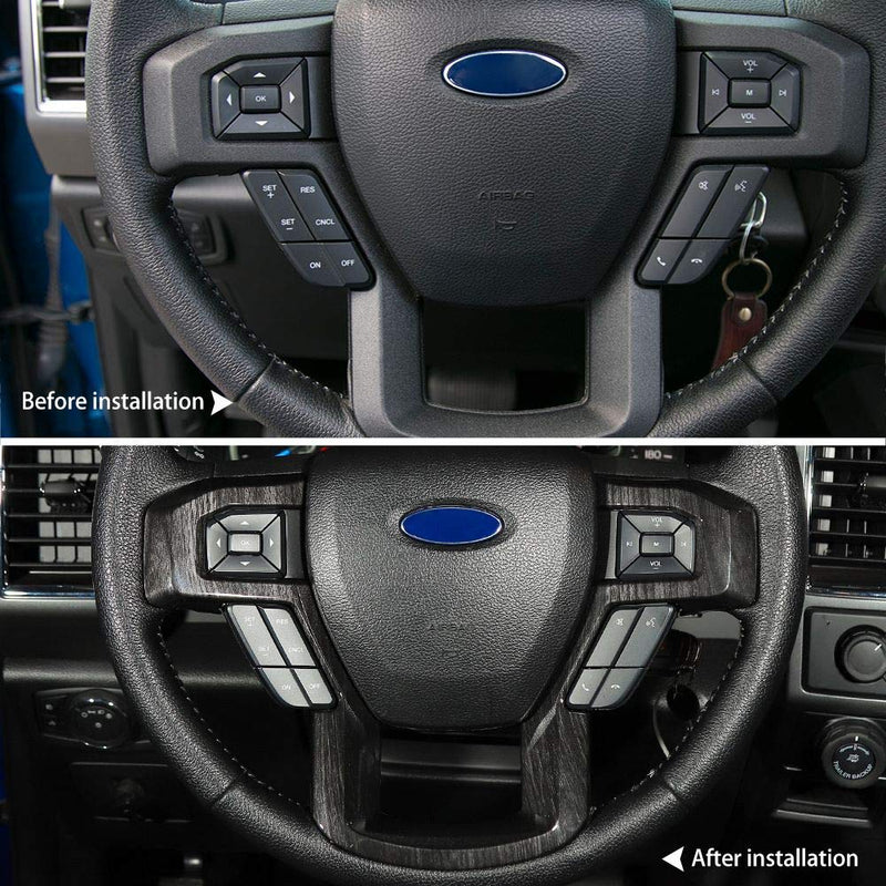  [AUSTRALIA] - JeCar Steering Wheel Trim Bezel Cover Trim Frame Decorative Interior Accessories for Ford F150 F250 F350 2015 2016 2017 Super Duty (Black Wood Grain) Black Wood Grain