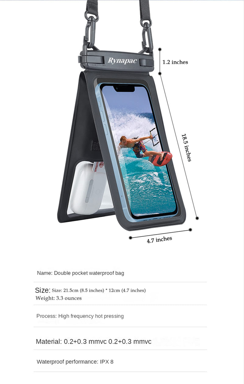  [AUSTRALIA] - 2 packsDouble Space Waterproof Mobile Phone Bag Diving Protective Case Swimming Rain Proof Mobile Phone Bag Sealed Plastic Waterproof Bag (Black+Cyan) Black+Cyan