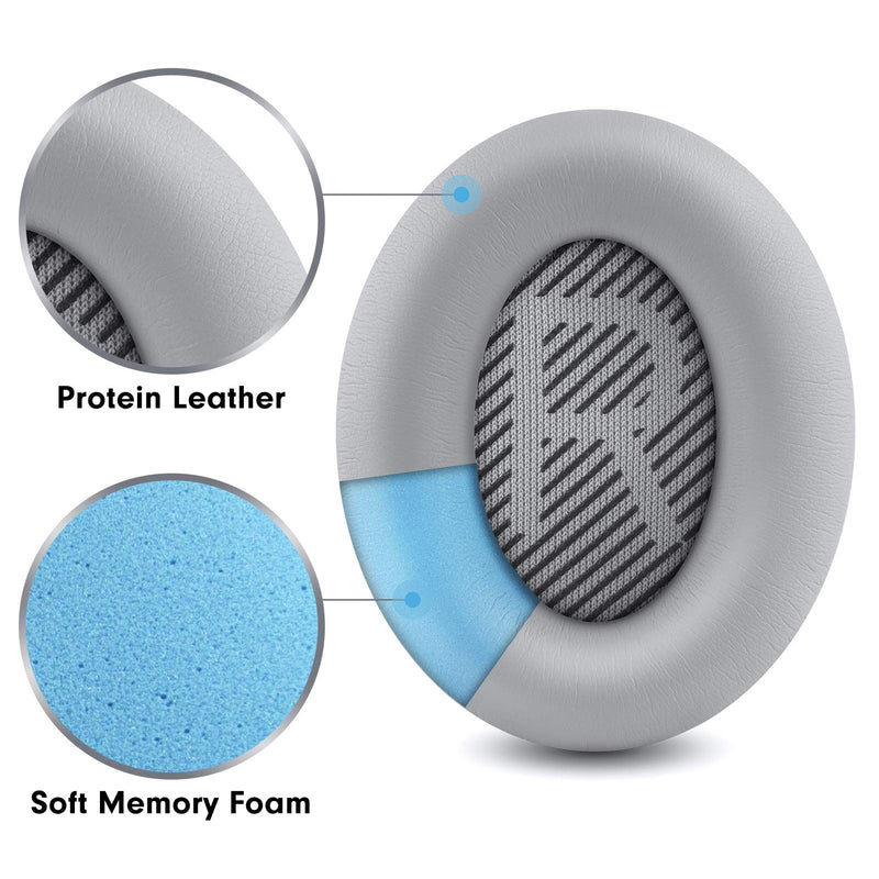  [AUSTRALIA] - Professional Replacement Ear Pads for Bose QuietComfort 35 QC15 QC25 QC2 QC35/ Ae2 Ae2i Ae2w SoundTrue & SoundLink Over-Ear/Around-Ear Headphones/Soft Protein Leather (Silver) Silver