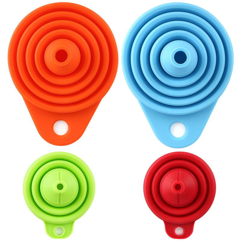  [AUSTRALIA] - Siasky 4 Pcs Silicone Collapsible Funnel, Food Grade Foldable Kitchen Funnels for Water Bottle Liquid Powder Transfer