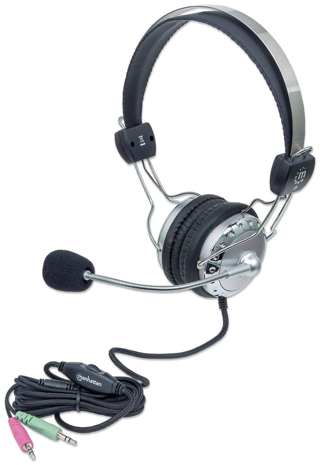  [AUSTRALIA] - Manhattan Stereo Headset with Flexible Microphone, 8 ft. Connecting Cable with Two 3.5 mm Plugs for Audio & Microphone, Volume Control - for Desktop, Laptop, Computers – 175517