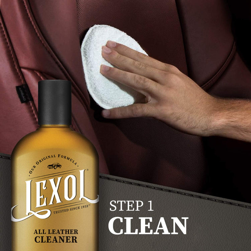  [AUSTRALIA] - Lexol Conditioner Cleaner Kit, Use on Car Leather, Furniture, Shoes, Bags, and Accessories, Quick & Easy Step Regimen, 8 oz Bottles, Includes Two Application Sponges