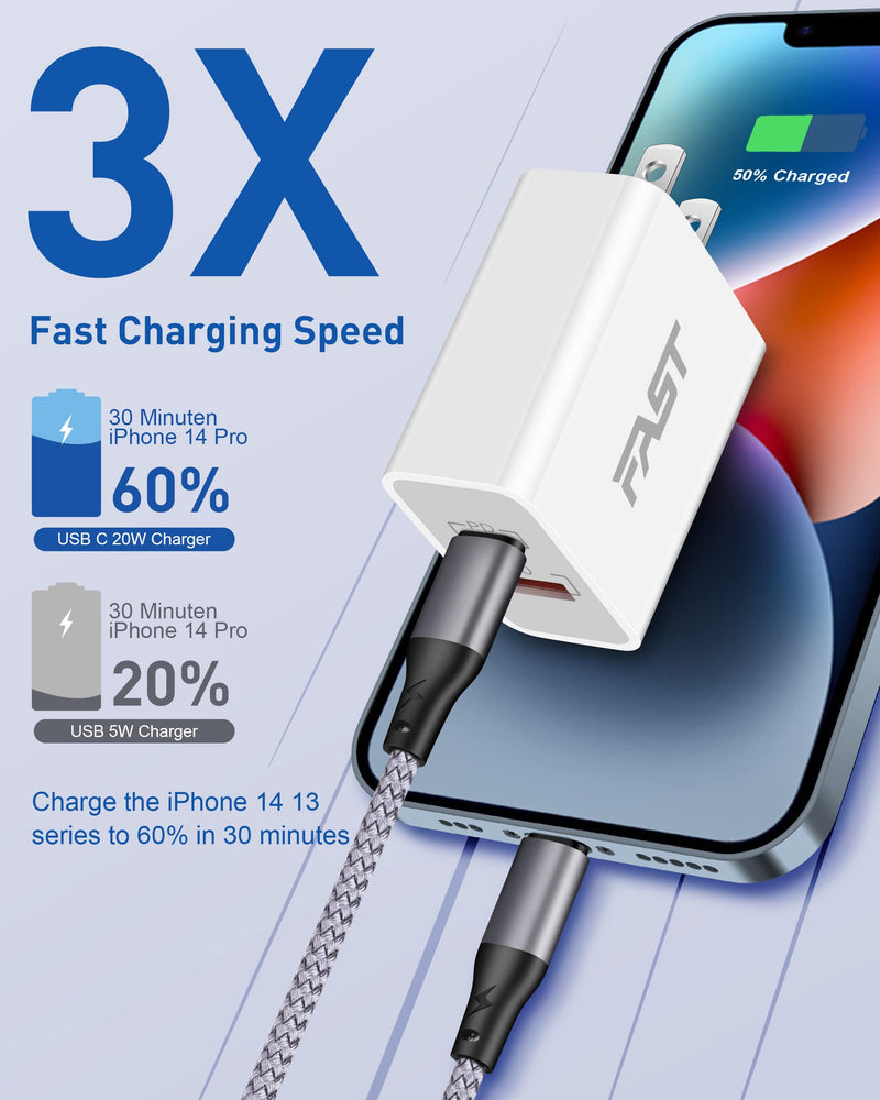  [AUSTRALIA] - iPhone 14 13 12 Super Fast Charger [Apple MFi Certified], LUOSIKE 2-Pack 20W PD Fast USB C Wall Charger Block with 10FT Long USB C to Lightning Cable for iPhone 14 13 12 Pro Max Mini 11 XS XR X, iPad