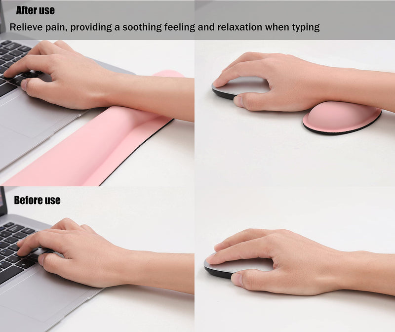 kusma Pink Wrist Rest, Keyboard Wrist Rest Pad,Cleanable PU Leather, Ergonomic Memory Foam, Pain Relief, Support for Computers, laptops, Office, 2 Piece Coaster Free -Pink… - LeoForward Australia