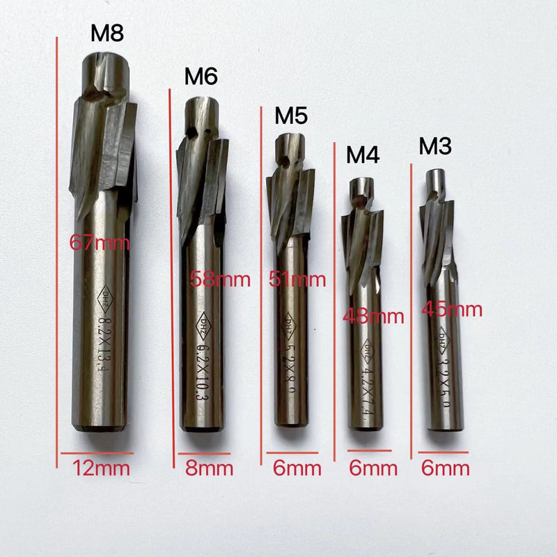  [AUSTRALIA] - 5pcs Counterbore Drill Bits Set,High-Speed Steel M3-M8 4 Flutes HSS-AL Straight Shank Counterbore End Mills for Copper Aluminum Steel Cast Iron