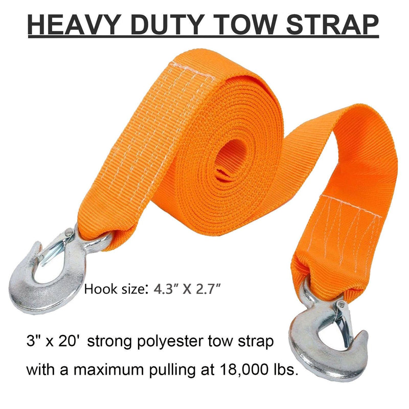  [AUSTRALIA] - Tow Strap Heavy Duty, Recovery Strap 3" X 20' 18,000 LB Break Strength Rope Winch Strap with 2 Hook