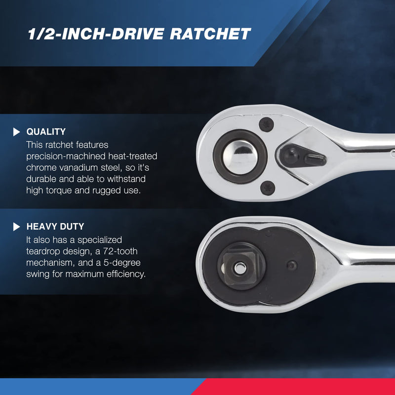  [AUSTRALIA] - NEIKO 03103A 1/2 Inch Drive Ratchet | 72-Tooth Reversible | Quick Release 10 Inch Oval Head CR-V Steel 1/2" Drive