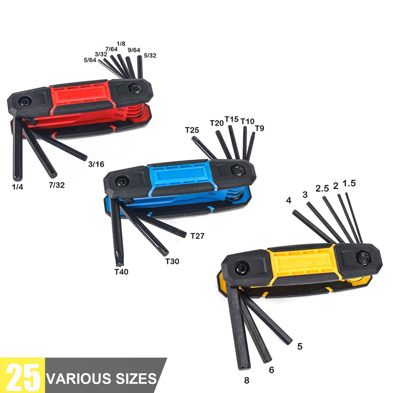  [AUSTRALIA] - TOPLINE 25-Piece Folding Hex Key Set, SAE, Metric, Torx Allen Wrenches Included