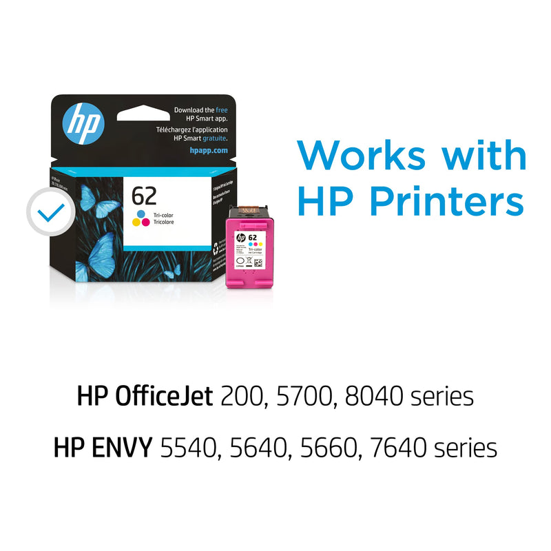  [AUSTRALIA] - HP 62 Tri-color Ink Cartridge | Works with HP ENVY 5540, 5640, 5660, 7640 Series, HP OfficeJet 5740, 8040 Series, HP OfficeJet Mobile 200, 250 Series | Eligible for Instant Ink | C2P06AN