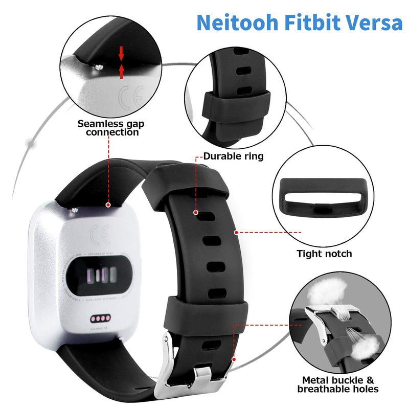 Neitooh 4 Packs Bands Compatible with Fitbit Versa/Versa 2/Fitbit Versa Lite for Women and Men, Classic Soft Silicone Sport Strap Replacement Wristband for Fitbit Versa Smart Watch Large Navy blue/Black/White/Red - LeoForward Australia