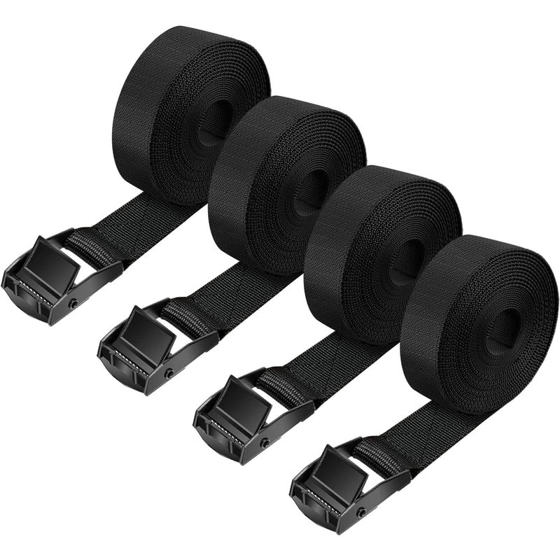  [AUSTRALIA] - 4 Pack Lashing Strap with Buckle, 1"x 196" Adjustable Tie Down Strap, Heavy Duty Nylon Cargo Pull Straps up to 700lbs for Packing Kayak, Furniture, Cargo, Bike, Car Top Roof Rack, Black 4pcs-strap-5m